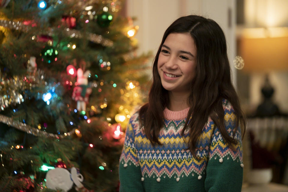 This image released by Disney Channel shows Scarlett Estevez in a scene from "Christmas Again," a holiday film premiering Dec. 3 on Disney Channel. (Jean Whiteside/Disney Channel via AP)