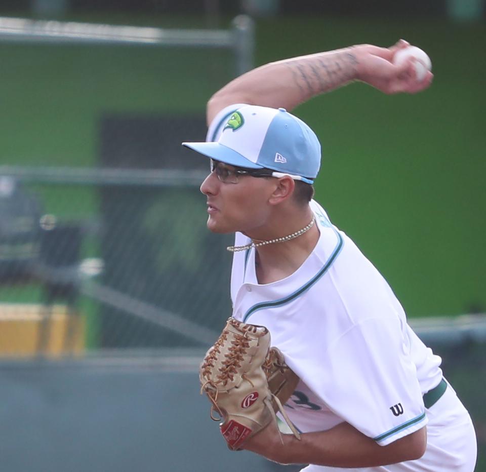 Daytona pitcher Ryan Cardona throws, Tuesday, April 11, 2023 during the Tortugas' home opener at Jackie Robinson Ballpark.