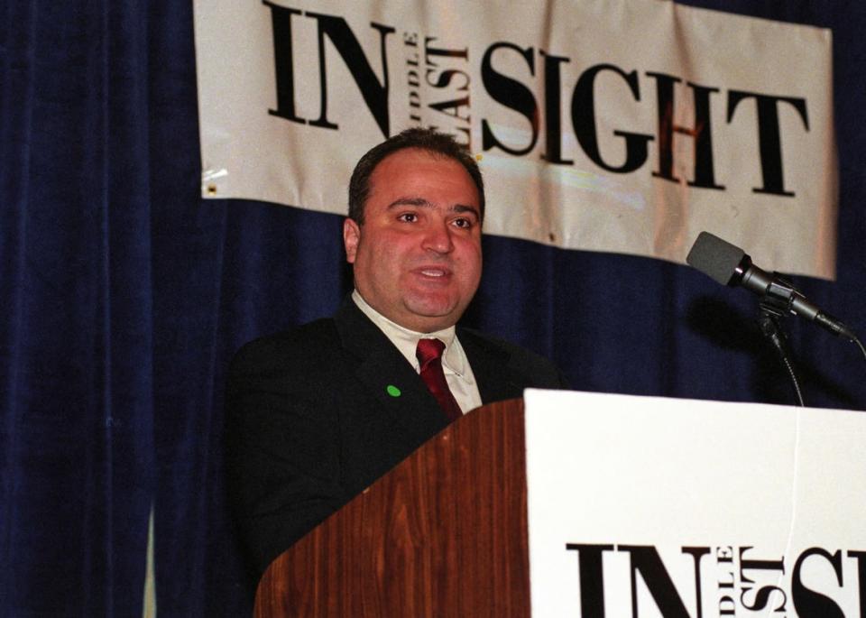 <div class="inline-image__caption"><p>Lebanese-American businessman, 'Middle East Insight' magazine editor, and convicted sex offender George Nader speaks during an event sponsored by his magazine, Washington DC, March 18, 1999.</p></div> <div class="inline-image__credit">Ron Sachs/CNP/Getty Images</div>