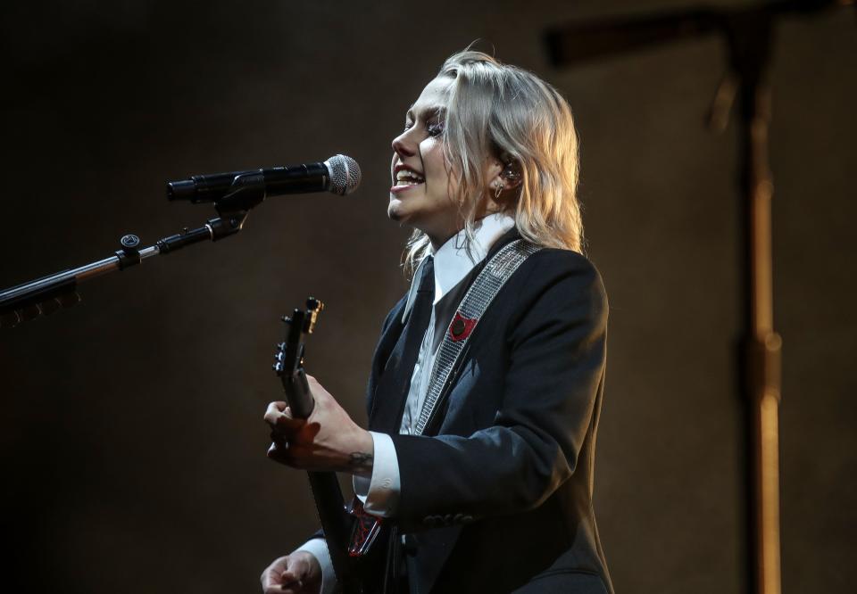 Boygenius performs at the Outdoor Theatre during the Coachella Valley Music and Arts Festival in Indio, Calif., Saturday, April 15, 2023. 