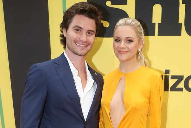 <p>Bruce Glikas/Getty </p> Chase Stokes and Kelsea Ballerini pose at the opening night of the new musical 