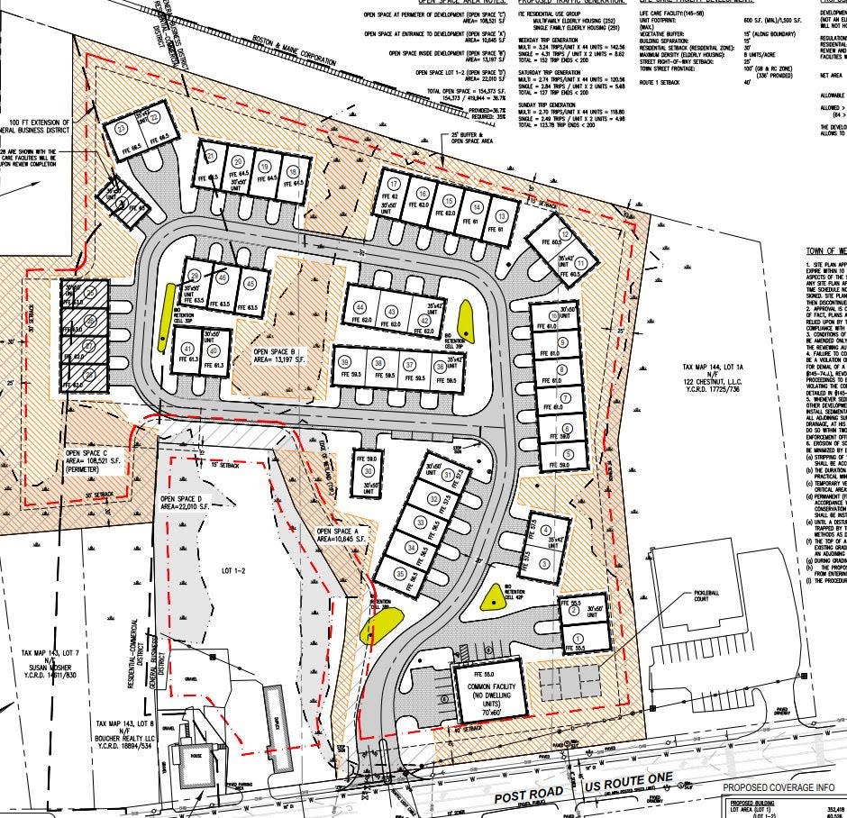 This sketch provides an early idea of the more than 40 units of elderly housing that a local developer is proposing for construction on Post Road in Wells, Maine.