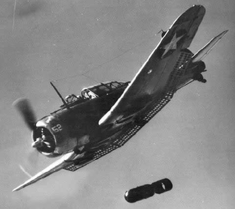 <em>The SBD had a reputation as a slow but deadly bomber (U.S. Navy)</em>