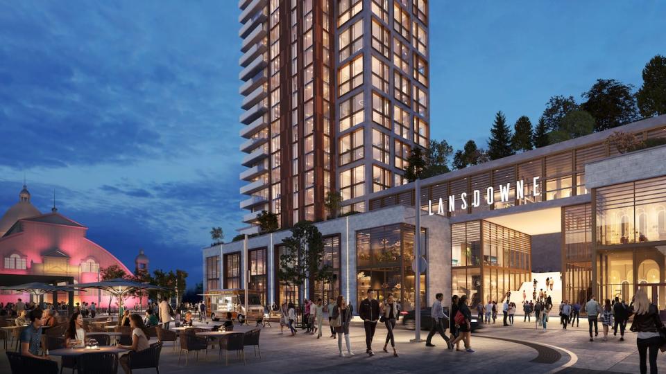 The latest renderings for Lansdowne 2.0 showcase the two-storey retail space set to be built underneath a pair of residential towers. 