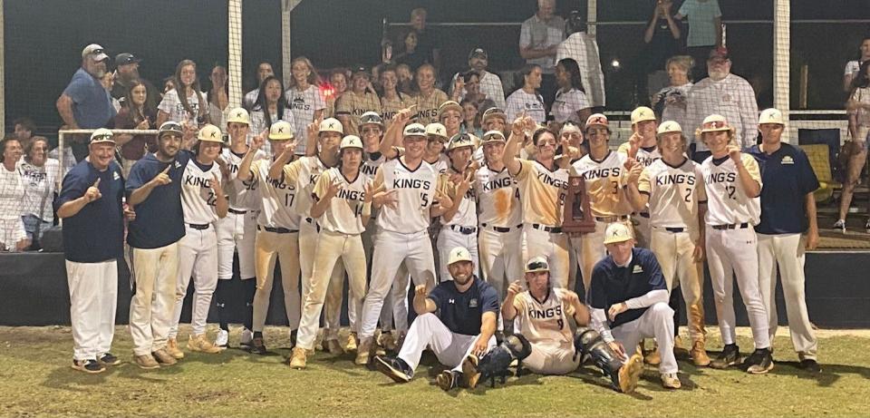 The Southwest Florida Christian Academy baseball team defeated Canterbury 14-9 to win the District 2A-12 Championship on Thursday, May 2, 2024 at SFCA. It was the King's first district title in the program's history.