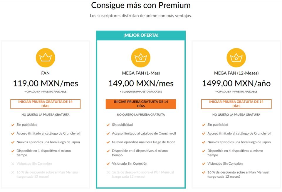 Los nuevos precios de Crunchyroll