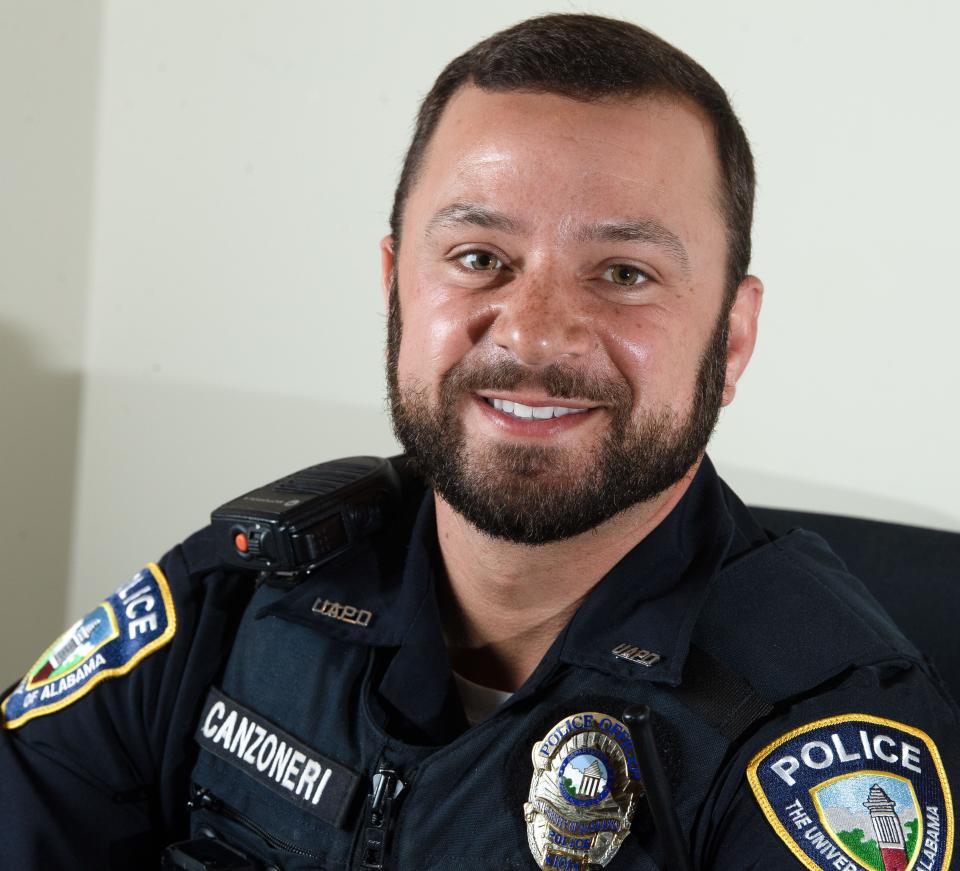 June 14, 2022; Tuscaloosa, AL, USA; University of Alabama Police Department Officer Albert Canzoneri was recently awarded the Chief of Police’s Medal of Honor for his efforts in rescuing a woman who had jumped into the Black Warrior River at Manderson Landing. Gary Cosby Jr.-The Tuscaloosa News