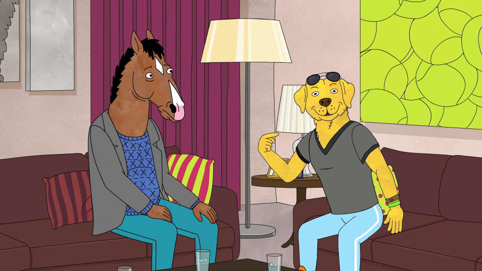 (L-R) Bojack (voice: Will Arnett), Mr. Peanutbutter (voice: Paul F. Tompkins). | Netflix/Everett Collection