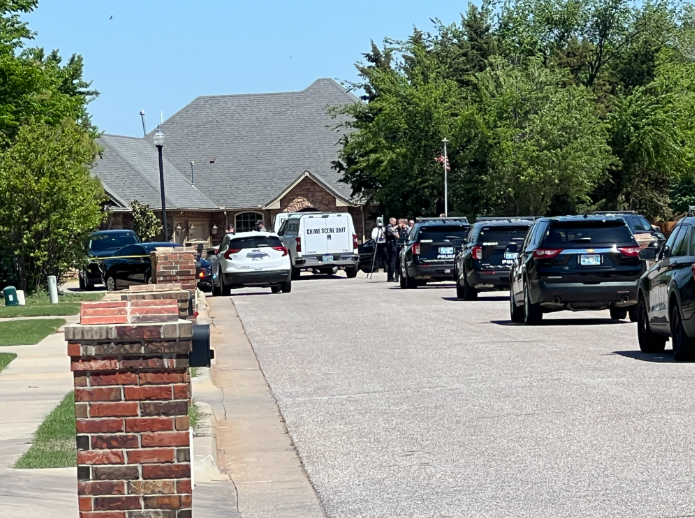 Police cars along road in SW Oklahoma City.