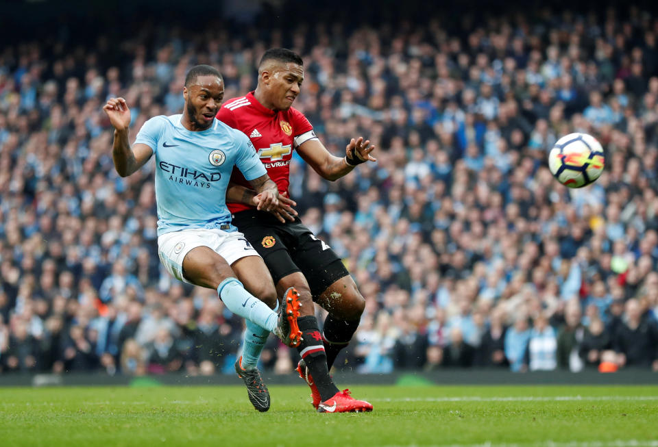 <p>Raheem Sterling blazes over as Manchester City squadered a host of first-half chances </p>