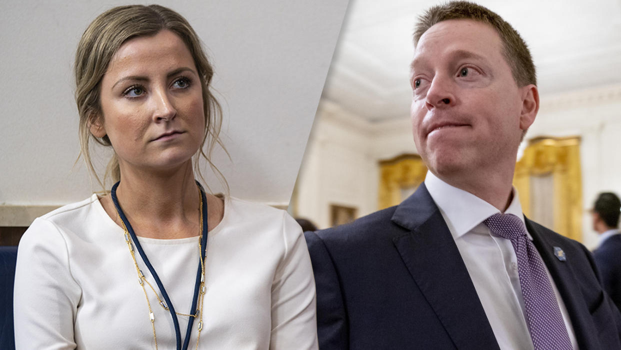 Sarah Matthews, former White House deputy press secretary; and, Former deputy national security adviser Matthew Pottinger. (Photo illustration: Yahoo News; photos: Al Drago/Bloomberg via Getty Images, Andrew Harnick/AP)