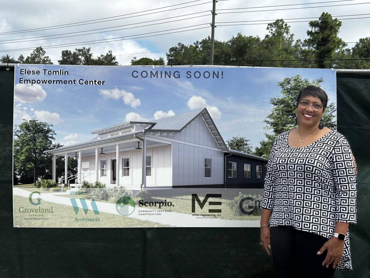 Dr. Linda Cowels and new Elise Tomlin Empowerment Center rendering.