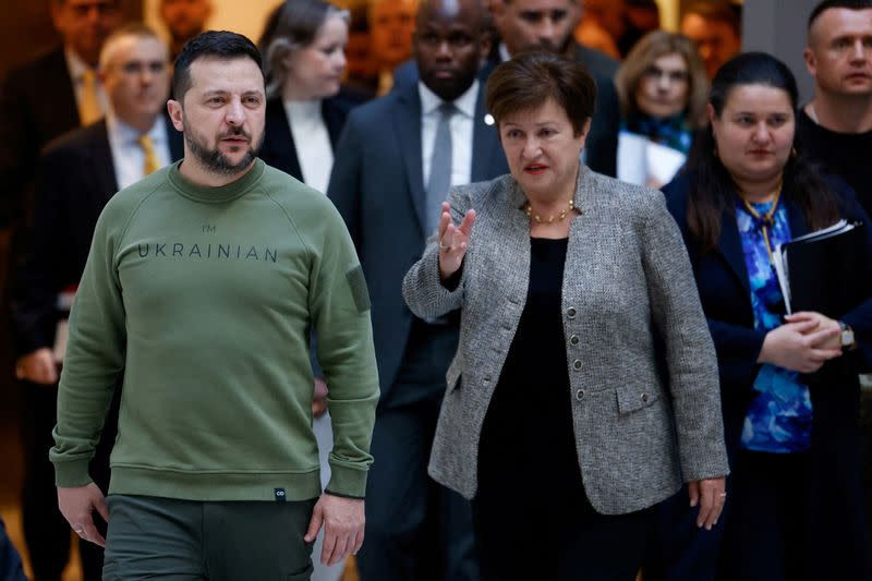 FILE PHOTO: Ukraine's President Volodymyr Zelenskiy meets with International Monetary Fund Managing Director Kristalina Georgieva at the IMF in Washington