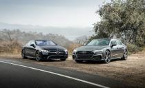 <p>Don't let the sleek rooflines, the frameless window glass, or the manufacturers' propaganda tempt you into believing these are coupes. They're mid-size four-doors with slicked-back hair, more fashionable than the upright <a rel="nofollow noopener" href="https://www.caranddriver.com/audi/a6" target="_blank" data-ylk="slk:Audi A6;elm:context_link;itc:0;sec:content-canvas" class="link ">Audi A6</a> and <a rel="nofollow noopener" href="https://www.caranddriver.com/mercedes-benz/e-class" target="_blank" data-ylk="slk:Mercedes E-class;elm:context_link;itc:0;sec:content-canvas" class="link ">Mercedes E-class</a> sedans with which they share most of their mechanical substance.</p>