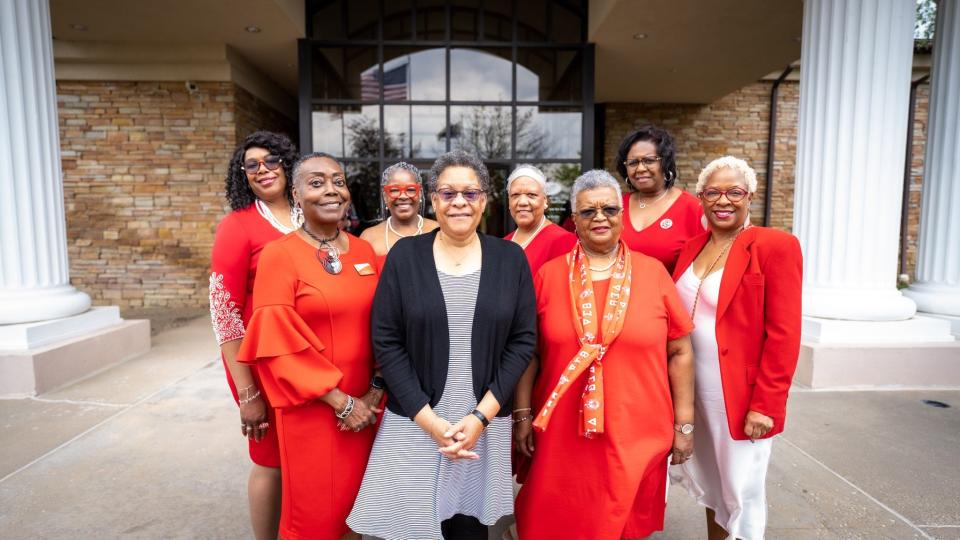 Charter members of the Stark  Alumnae Chapter of Delta Sigma Theta Sorority include, front row from left, Cleo Lucas, Elayne Dunlap, Sydney Lancaster and Roberta Meacham; and, back row from left, Michelle Martin Jones, Jeaneen McIlwain McDaniels, Margaret Hawkins and Pamela Thompson-Hill.