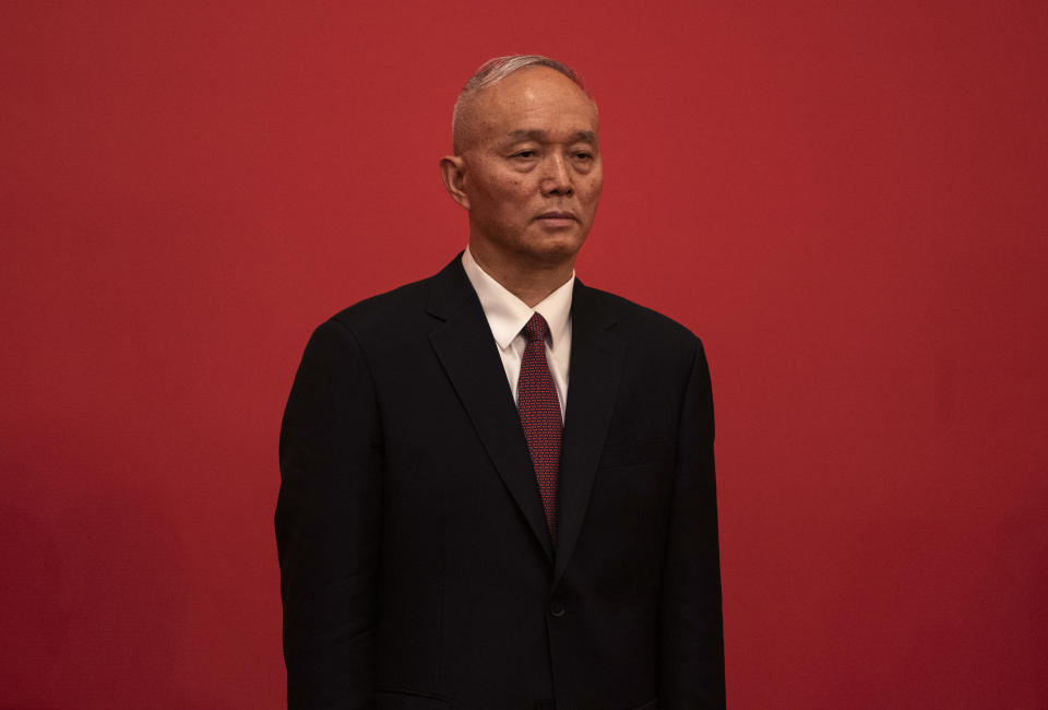 Standing Committee member Cai Qi is seen at a press event with members of the new Standing Committee of the Political Bureau of the Communist Party of China and Chinese and Foreign journalists at The Great Hall of People on October 23, 2022 in Beijing, China. / Credit: Kevin Frayer / Getty Images