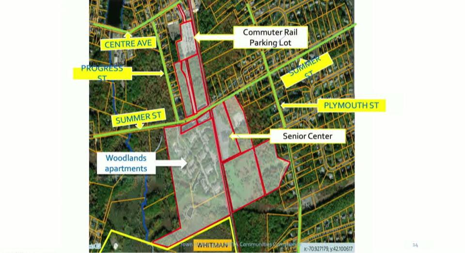 The town of Abington's proposed MBTA multifamily housing zoning overlay district covers less than a dozen parcels on the north and south sides of Summer Street between Progress and Plymouth street near the Abington station on the Kingston commuter rail line.