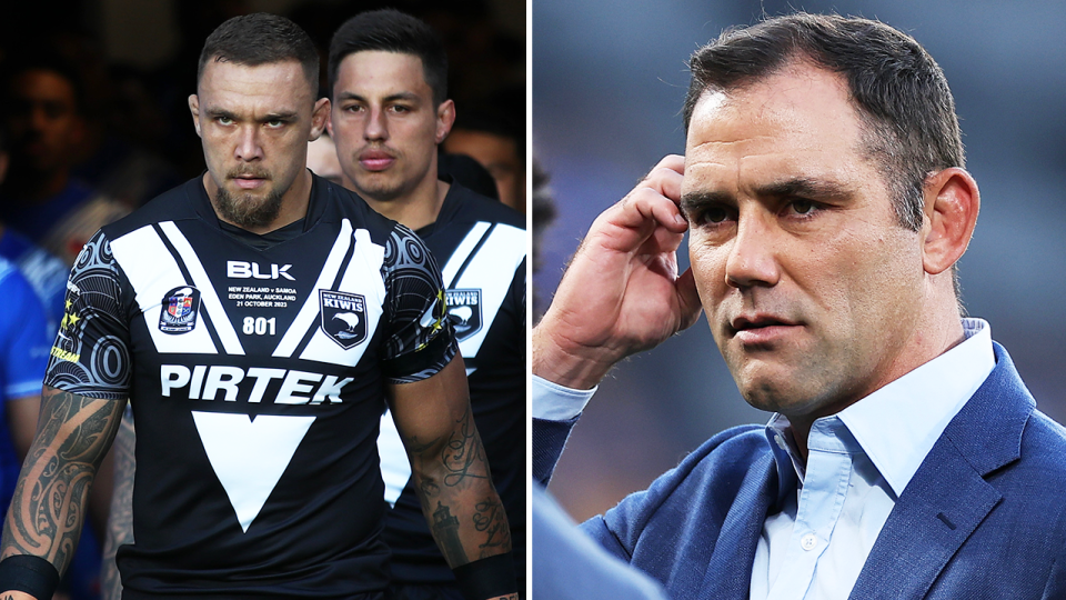 NRL great Cameron Smith (pictured right) was just as surprised as fans after th shoc announcement James Fisher-Harris (pictured left) would be leaving the Panthers for the Warriors in 2025. (Getty Images)