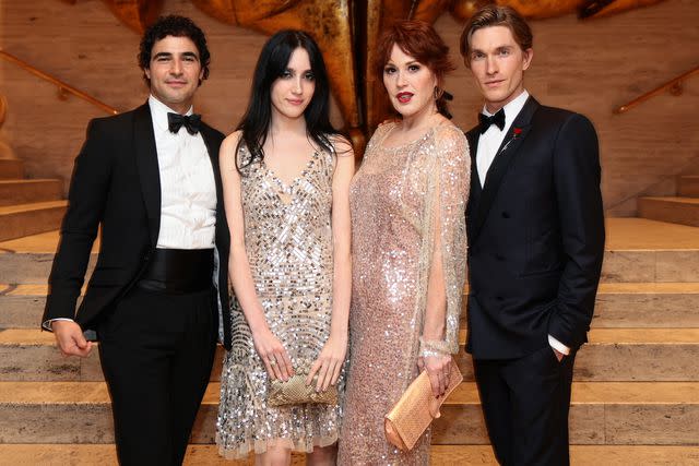 <p>Dimitrios Kambouris/Getty</p> Zac Posen (left), Mathilda Gianopoulos, Molly Ringwald and Harrison Ball in New York City on Oct. 24, 2023