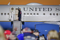 President Donald Trump waves to supporters after speaking at a campaign rally Friday, Oct. 30, 2020, in Rochester, Minn. (AP Photo/Bruce Kluckhohn)