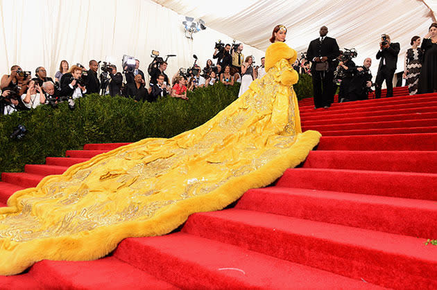 Rihanna yellow MET Ball cape dress 2015