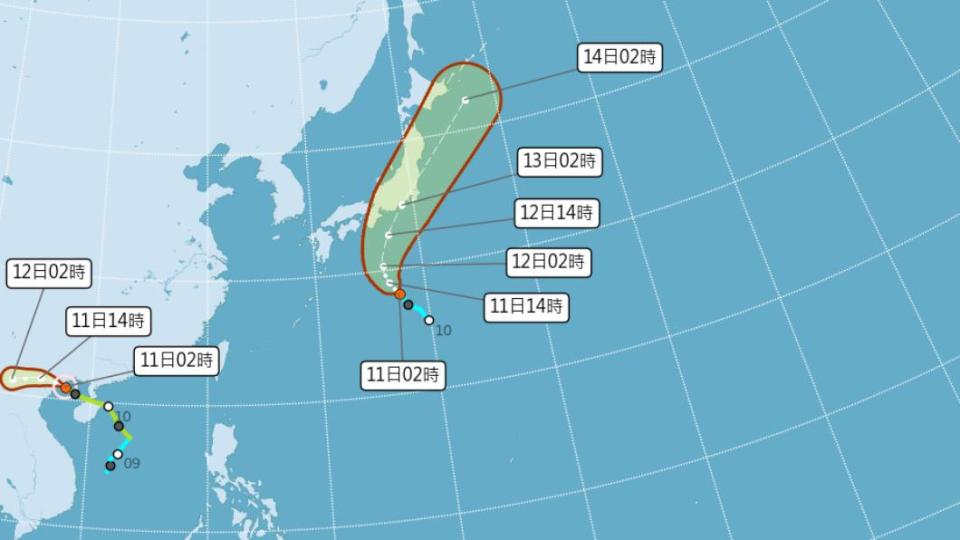 今年第八號颱風「米雷」最快今日就會形成，預測路徑將通過日本附近，不會接近台灣。（圖／中央氣象局）