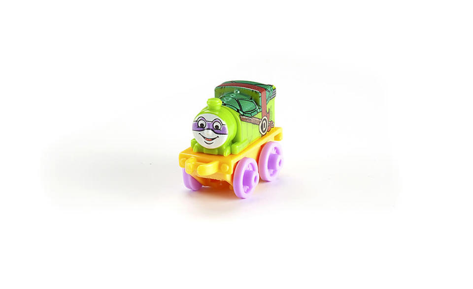 <p>Plucky Percy dons acquires the plum hue of the Teenage Mutant Ninja Turtles’ resident tech geek, Donatello (Photo: Fisher-Price) </p>