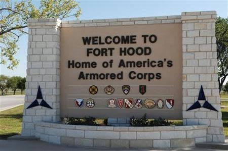 The main gate at the U.S. Army post at Fort Hood, Texas, is pictured in this undated file photograph obtained on November 5, 2009. REUTERS/III Corps Public Affairs/U.S. Army/Handout/Files