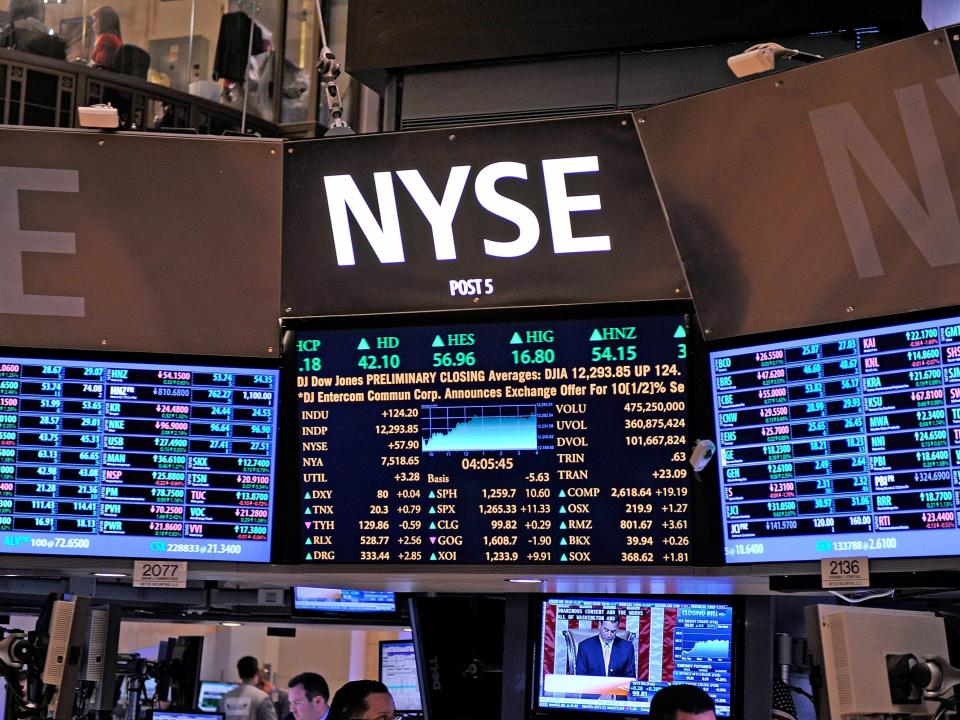 A general view of a ticker system board at the New York Stock Exchange