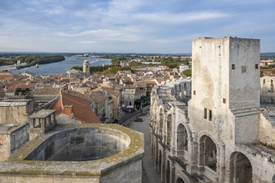 22) The Roman amphitheatre and River Rhone in Arles