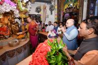 <p>Amit Shah, Devendra Fadnavis at Siddhivinayak Temple. </p>