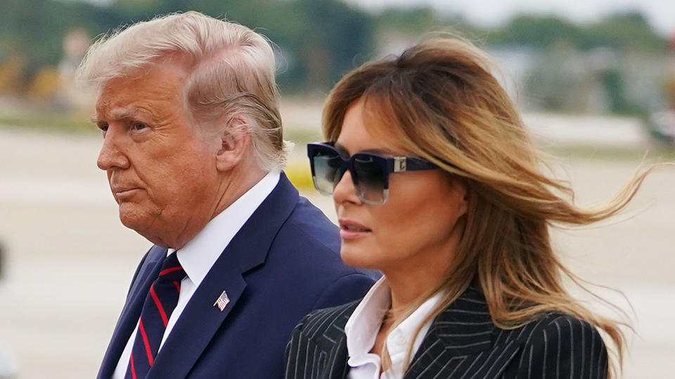 President Donald Trump and First Lady Melania Trump  upon arrival at Cleveland Hopkins International Airport in Cleveland, Ohio where Trump will be taking part in the first presidential debate on September 29, 2020. (Mandel Ngan/AFP via Getty Images)