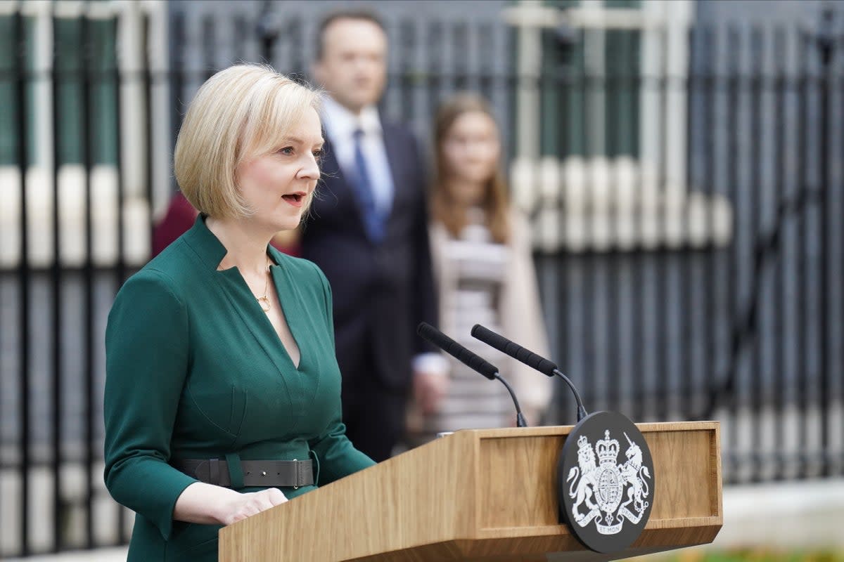 Liz Truss addressed the nation for the final time as prime minister on Tuesday  (PA Wire)