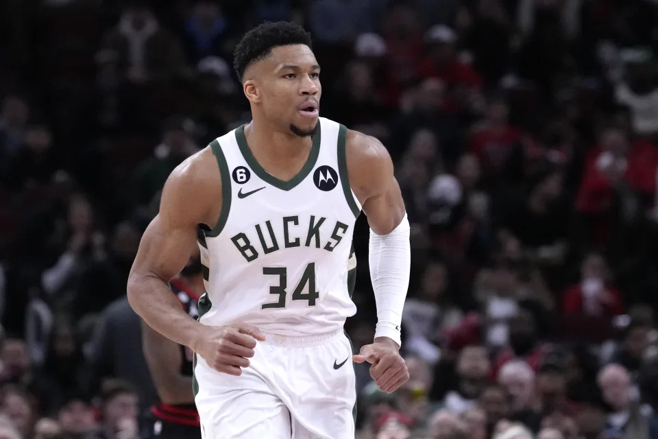 Milwaukee's Giannis Antetokounmpo will team up with his brothers for the Skills Challenge at the 2023 NBA All-Star Saturday competitions. (AP Photo/Charles Rex Arbogast)