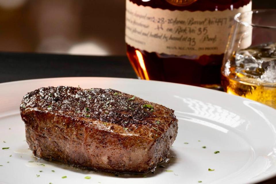 An 11-ounce wagyu strip steak from Snake River Farms in Idaho, at Eddie V’s Prime Seafood.