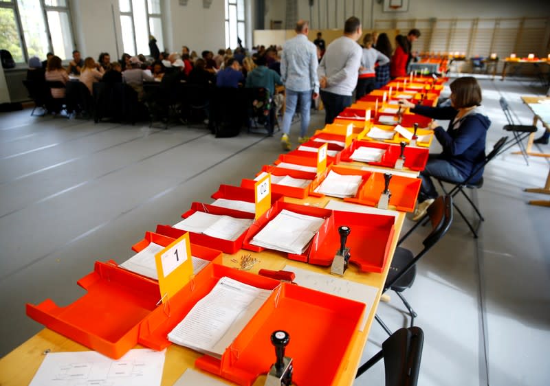 Ballots for the Swiss federal elections lie in boxes at the district election office Stadtkreis 3 in Zurich