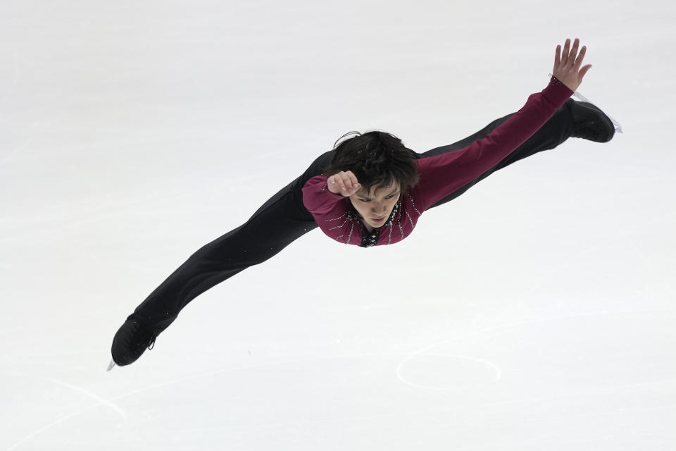 Japan's Shoma Uno competes in the men's short program during the figure skating Grand Prix finals at the Palavela ice arena, in Turin, Italy, Thursday, Dec. 8, 2022. (AP Photo/Antonio Calanni)