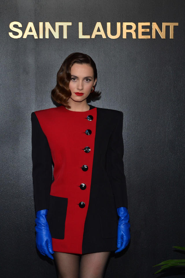 Maude Apatow Goes Retro in a Color Block Blazer Dress With Black Pointy  Pumps at Saint Laurent's Pre-Oscars Party