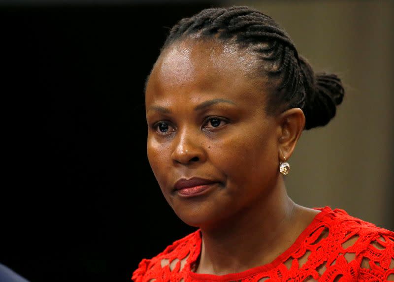 FILE PHOTO: Public Protector Busisiwe Mkhwebane listens during a briefing at parliament in Cape Town, South Africa