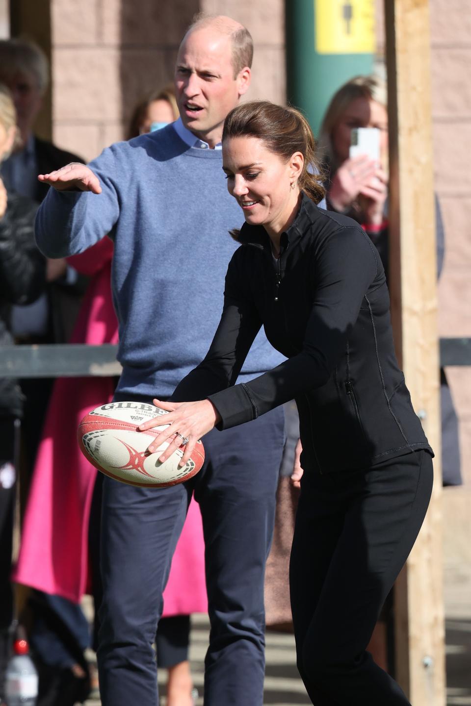 The couple met players, coaches, and volunteers in the Sport Uniting Communities initiative at the Derry Rugby club. (Getty Images)