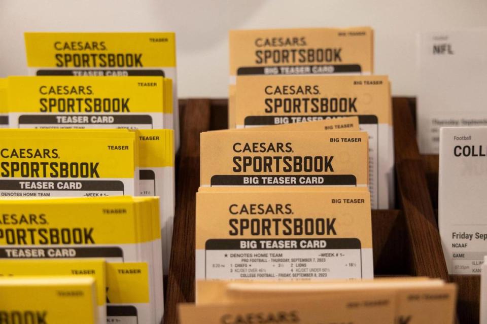 Sports betting guides from Caesars Sportsbook were available to gamblers at Red Mile in Lexington on Thursday. Everything from college football to minor league baseball could be wagered on.