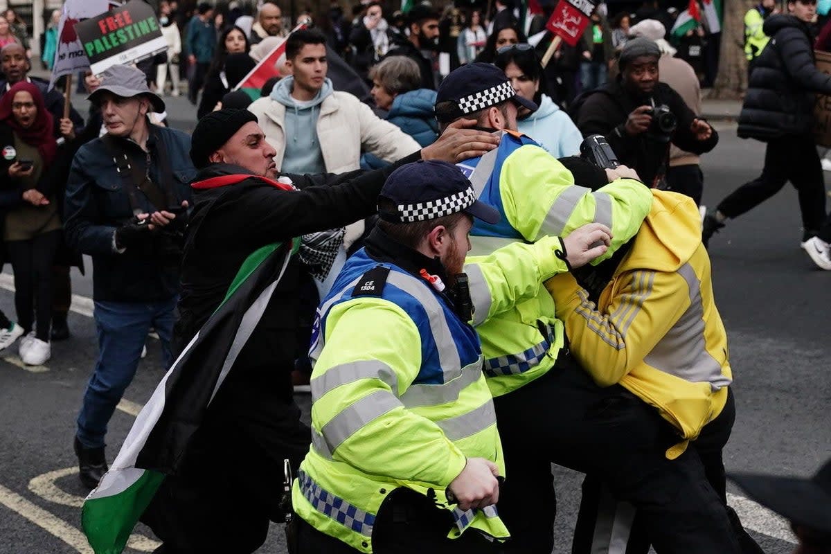 Police officers clashed with pro-Palestinian supporters near the Cenotaph during a demonstration in London last week (Jordan Pettitt/PA) (PA Wire)