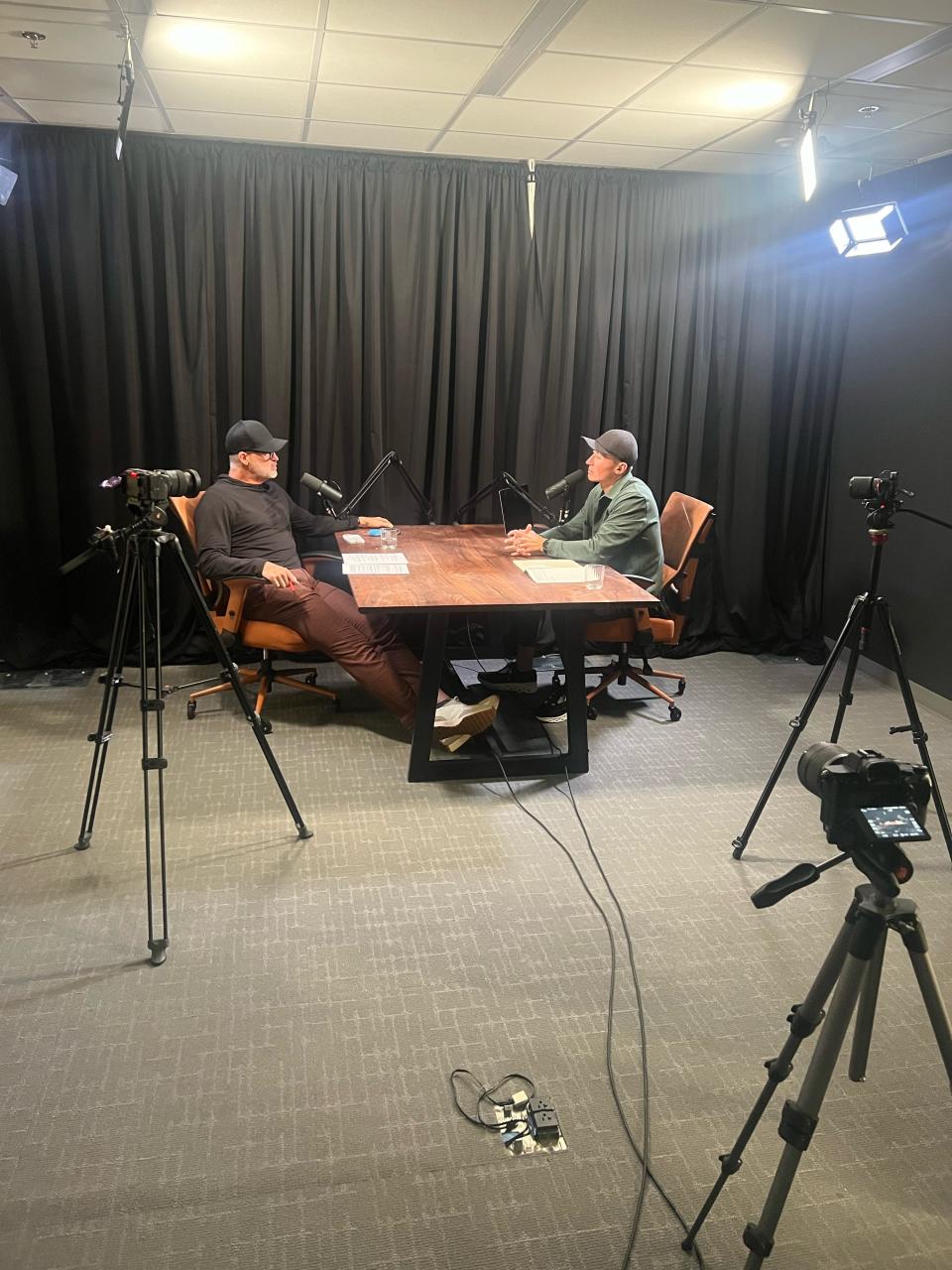 Mitch Jenkins, right, interviews Matt E. Miller, principal and owner of Miller Commerce, for "The Rise Podcast." Jenkins launched "The Rise Podcast" in late December 2023.