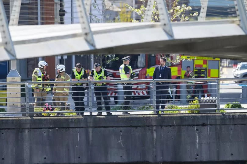 Police and fire crews at the Tradeston Bridge in Glasgow