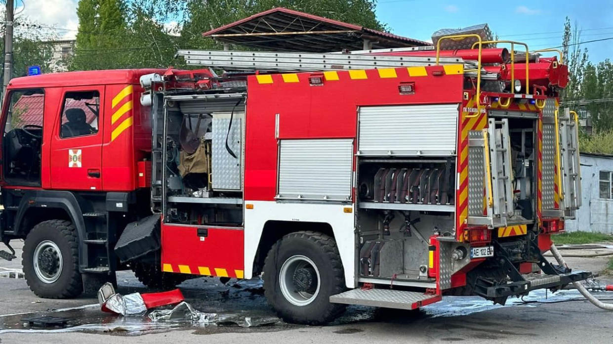 Fire truck in Nikopol. Photo: Ukraine’s State Emergency Service on Facebook