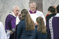 VATICAN CITY, VATICAN - FEBRUARY 26: Pope Francis celebrates Ash Wednesday Service at Santa Sabina Basilica, on February 26, 2020 in Vatican City, Vatican. (Photo by Vatican Pool/Getty Images)