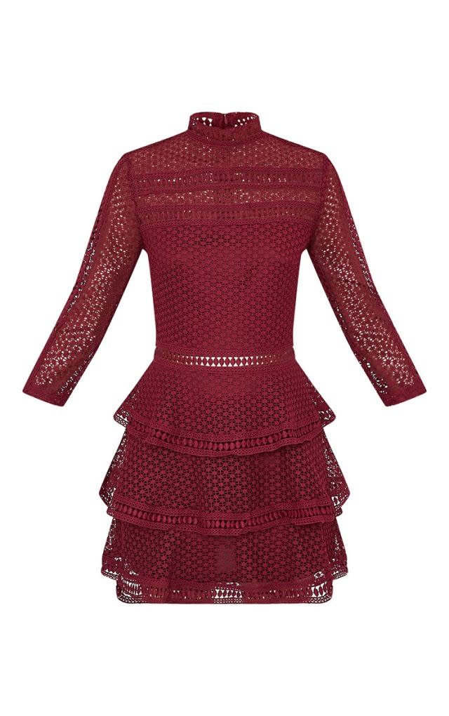 Caya berry lace panel tiered mini dress, £40