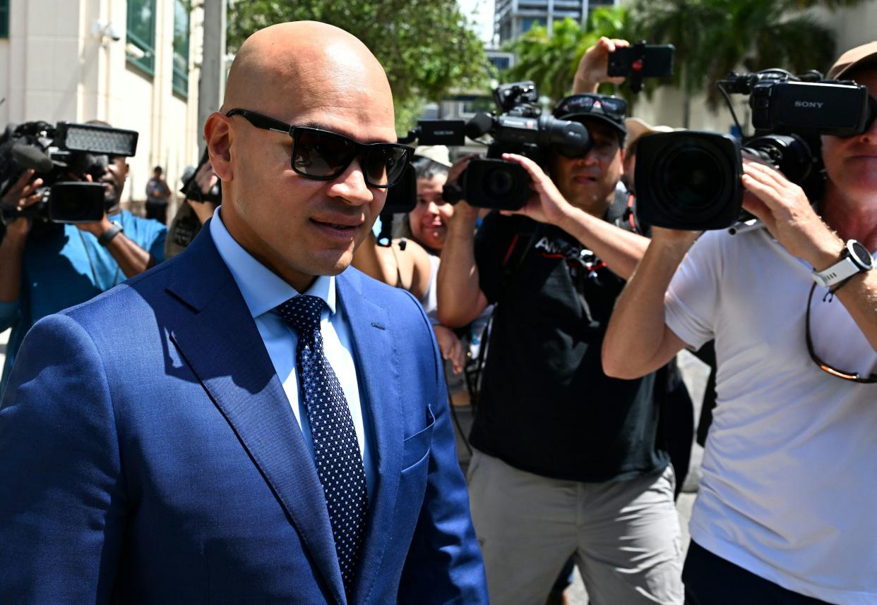 Walt Nauta, personal aide to former President Donald Trump, departs federal court in Miami on Thursday. (Chandan Khanna/AFP via Getty Images)