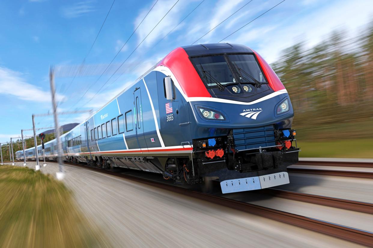 Amtrak's new Airo train, scheduled to debut in 2026 as a more sustainable option for travelers.