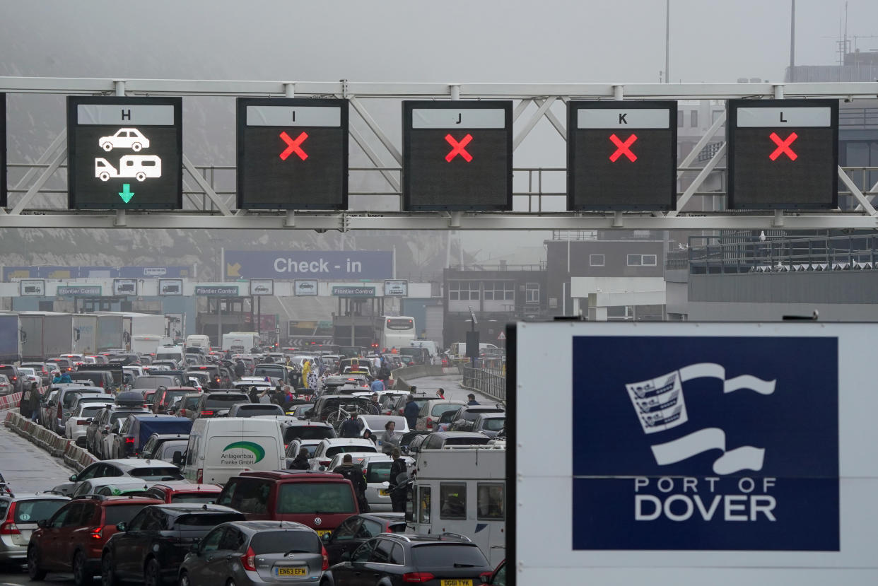 Traffic at the Port of Dover in Kent builds up on Thursday as the getaway begins for the Easter weekend. (PA)